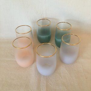 1950’s Blendo Frosted Juice Glasses with 22k Gold Rims, Set of 6